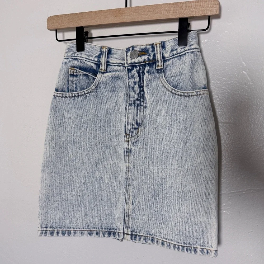 Vintage Jordache Basics Acid Wash Denim Mini Skirt High Waist Size 12